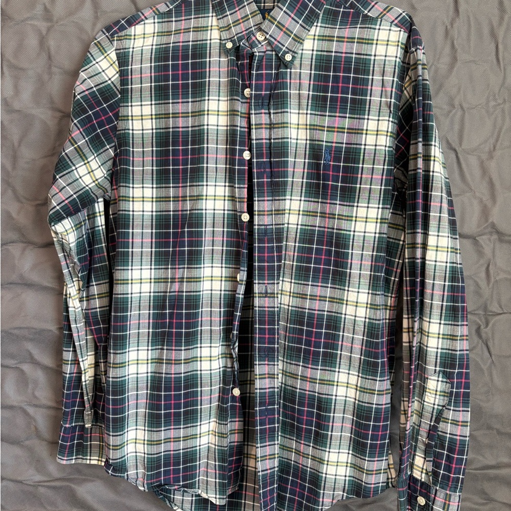 Polo by Ralph Lauren Navy, Green & White Plaid Button-Down Shirt